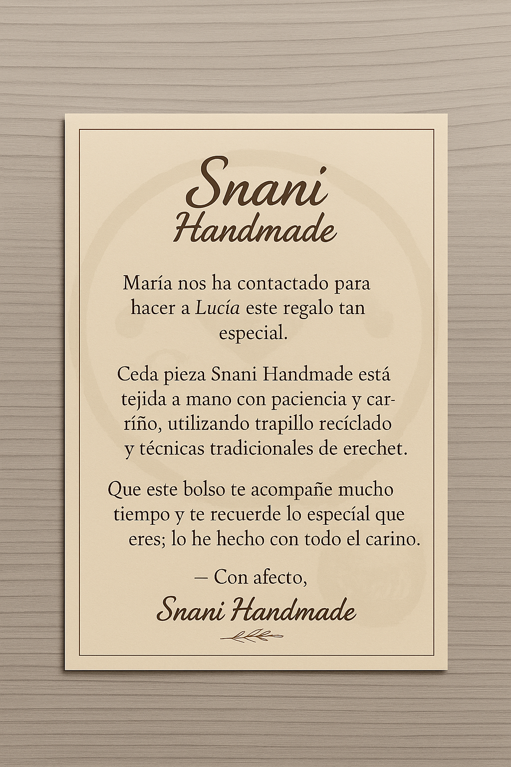 Dedicatoria Personalizada Snani Handmade
